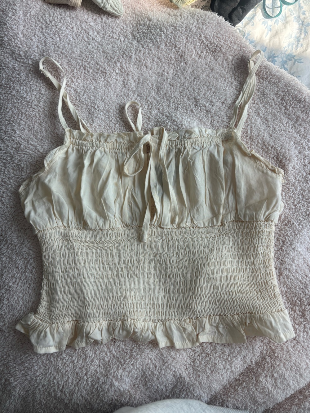 Forever 21 Cream Smocked Cami with Tie Straps